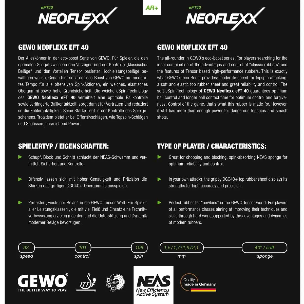 Gewo Neoflexx eFT 40 Gewo SE - tabletennisstore.eu